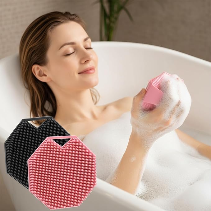 Ouligay 2 Pack Silicone Body Scrubber Exfoliator Shower Brush for Sensitive Skin Cleaning Sud Scrub Silicone Loofah with Ergonomic Anti Slippery Handle Travel Friendly for Men & Women