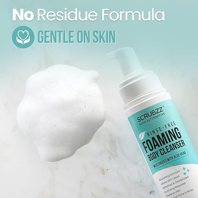 Scrubzz No Rinse Body Wash for Elderly, Rinse Free Cleansing Foam, Waterless Foaming Cleanser for Men and Women, Great for Camping, Gym and Post Workout, Hospital Stays and Post Surgery - 1 Pack