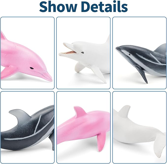 6PCS 5" Realistic Dolphin Figurines Toy for Toddlers, Ocean Animal Bath Toys for Kids, Dolphin Cake Toppers & Birthday Party Favors & Gifts for Boys & Girls