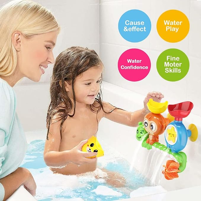 G-WACK Bath Toys for Toddlers Age 1 2 3 Year Old Girl Boy, Preschool New Born Baby Bathtub Water Toys, Durable Interactive Multicolored Infant Toy, Lovely Monkey Caterpillar, 2 Strong Suction Cups