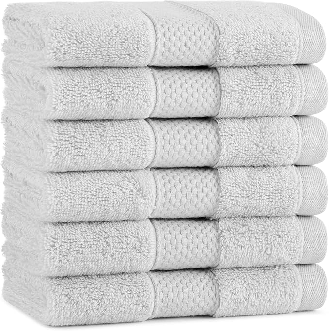 Aston & Arden Egyptian Wash Cloths - Pack of 6 - Oversized Ultra Soft Thick & Absorbent, 100% Ringspun Egyptian Cotton Bathroom Towel for Spa, Hotel, 600 GSM, 13 x 13 in, Light Grey