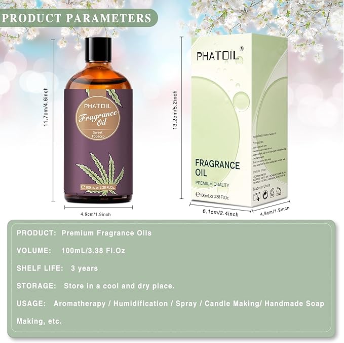 PHATOIL 3.38FL.OZ Sweet Tobacco Fragrance Oils for Aromatherapy, Essential Oils for Diffusers for Home, Perfect for Diffuser, DIY Candle and Soap Making, DIY Scented Products - 100ml