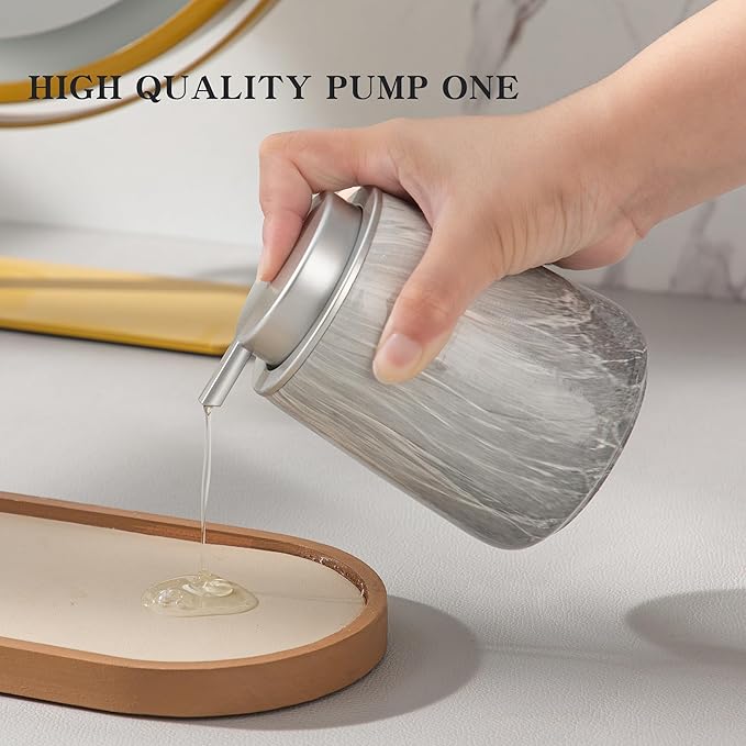 Enra Ceramic Hand Soap Dispenser,12 oz Gray Lotion Dispenser Bathroom Liquid Refillable Dish Soap Dispenser for Bathroom Kitchen with Easy-to-Press Pump (Gray Liquid Type)