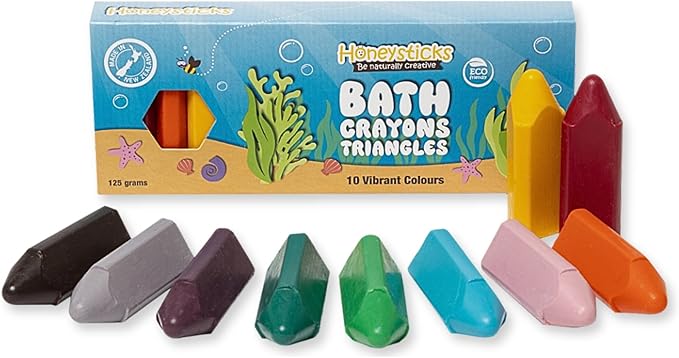 Honeysticks Triangle Bath Crayons Non Toxic (10 Pk) for Toddlers 1-3 and Kids 4-8, Natural Beeswax Crayons, Food-Grade Colors, Fragrance Free, Easy Grip Triangular Shape, Bath Toys for Bathtub, Shower