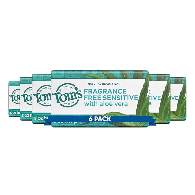Tom’s of Maine Natural Beauty Bar Soap For Women and Men, Fragrance Free, Sensitive Skin, 5 oz Bar (Pack of 6)