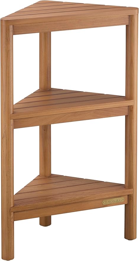 Fully Assembled Teak Corner Bath Shower Storage Stand, Corner Shelves, Shower Caddy 26.5"