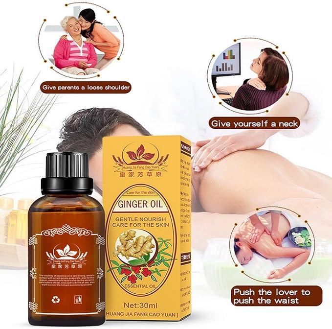 2 PCS Ginger Oil,Ginger Massage Oil for Lymphatic Drainage,Lymphatic Drainage Drops,Natural Ginger Oil for Skin(30ML/Bottle)