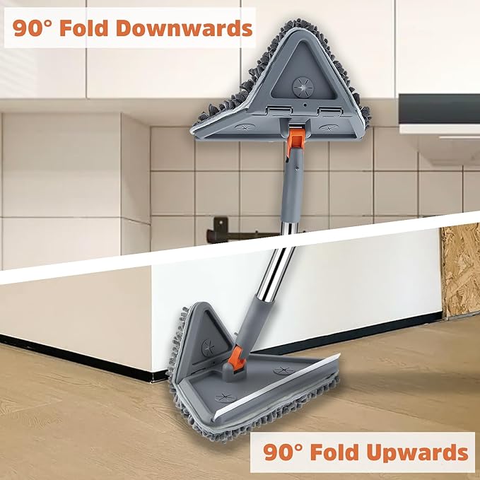 Wall Cleaner Mop with 94" Long Handle, 2-in-1 Triangle & Rectangle Head with Squeegee, 10 Washable Pads, Baseboard Cleaner Tool for Walls Scrubber, Ceilings, Windows, Glass, Fans, Doors, Corners