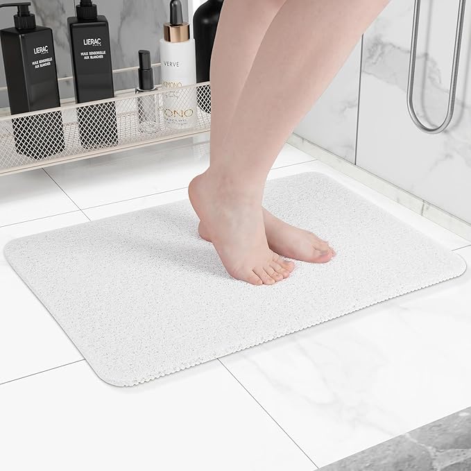 Non-Slip Bathtub Mat, 2 Pack Anti Slip Shower Mat, Fast Drying Bathtub Mats, Foot Scrubber Mat, Anti Slip Mat for Tub, Floor, Bathroom, Kitchen, Home, Hotel (White 24"×16"+24"×16")