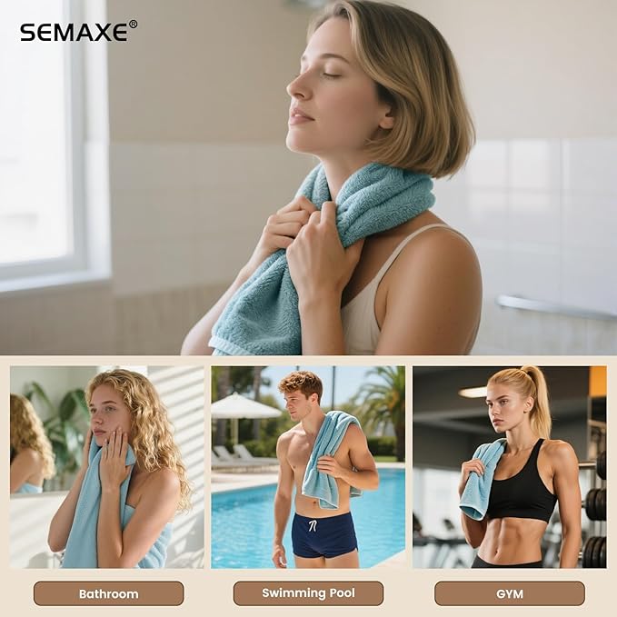 SEMAXE Bathroom Hand Towel, 100% Cotton Towels with Hanging Loops, Hotel Spa Quality Highly Absorbent Towel Set of 4, 27" L x 16" W, Blue Hand Towel, Gift Box Packaging