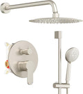 Gabrylly Shower System Brushed Nickel, Slide Bar Shower Faucet Set with High Pressure 10" Rain Head and 5-Setting Handheld Spray, 2 Way Pressure Balance Valve Trim Kit