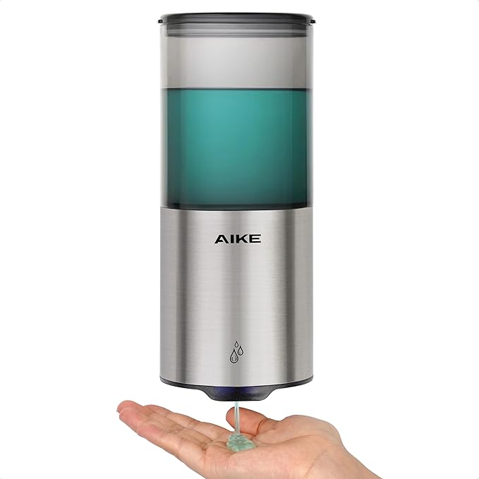 AIKE Automatic Wall Mount Liquid Soap Dispenser for Home and Commercial Bathroom 13.5oz IPX7 Waterproof,Brushed Stainless Steel