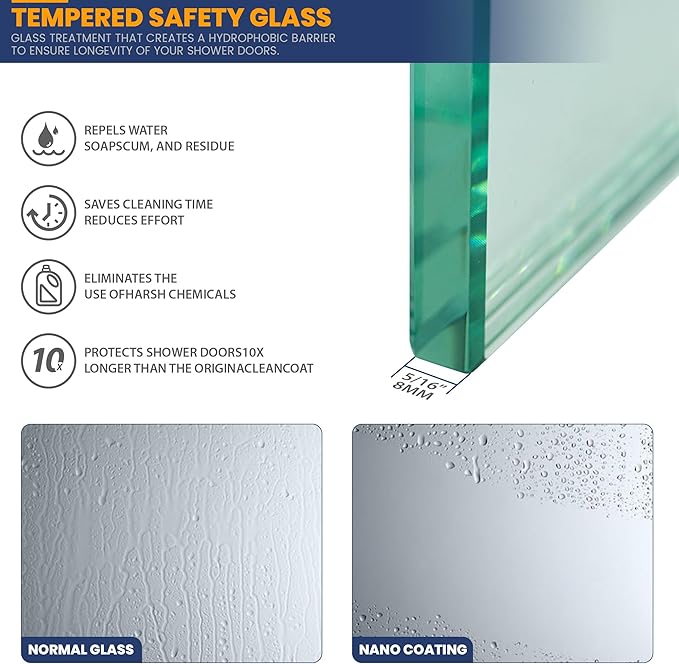 Glass Shower Panel, 36" W x 76" H Semi-Framed Fixed Shower Panel in Brushed Gold with 5/16"(8mm) Clear Tempered Glass Door, Simple Shower Door Panel for Bathroom