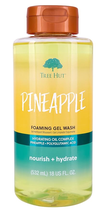 Tree Hut Pineapple Foaming Gel Wash, Hydrating & Moisturizing Body Wash with Shea Butter & Nourishing Essential Oils, Daily Cleanser for Soft Smooth Skin, 18 fl oz