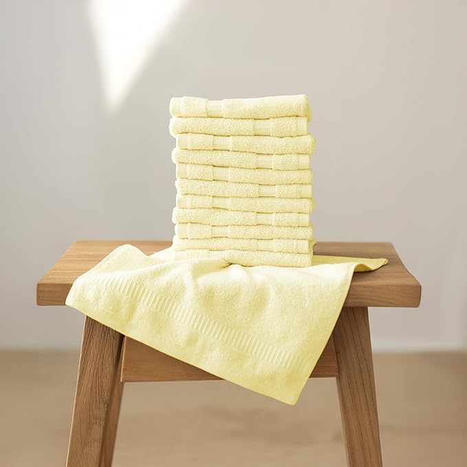 SALBAKOS 100% Turkish Cotton Washcloth Set of 12 13x13 inch | Heirloom Quality | Hotel & Spa Collection | Ultra Soft, Super Absorbent, Washcloth Towels | Made in Turkey (Yellow, 12 Washcloths)