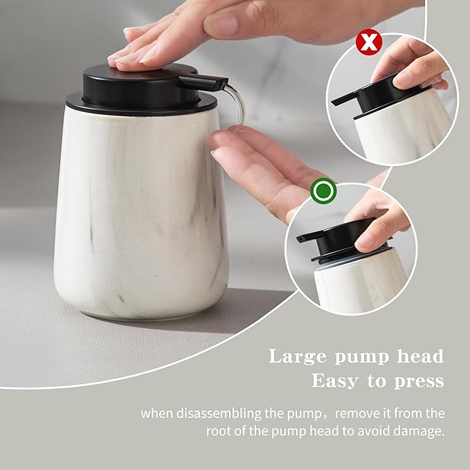 Enra Ceramic Soap Dispenser,12 oz Marble Lotion Dispenser Bathroom Liquid Refillable Hand Soap Dispenser for Bathroom Kitchen with Easy-to-Press Pump(Marble Liquid Type)