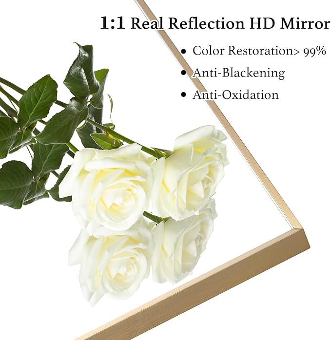24x40 Inch Gold Bathroom Mirror - Copper-Free Mirror, Aluminum Alloy Frame Vanity Rectangle Wall Mounted Modern Mirror for Bedroom/Living Room/Porch Horizontal or Vertical