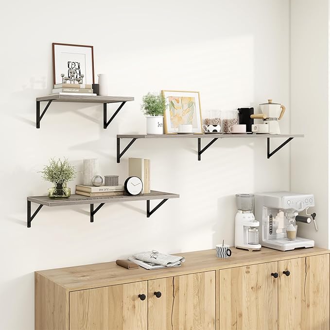 Dreamland Floating Shelves for Wall, 12 Inch Deep Floating Shelves Set of 2, 55W x 12D Large Wall Shelf with Sturdy Metal Brackets for Living Room, Bathroom, Bedroom and Kitchen, Grey