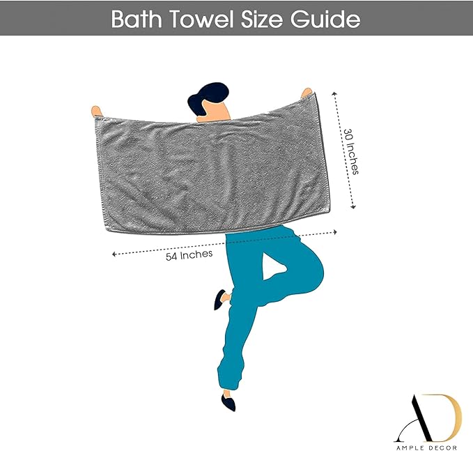 Ample Decor Bath Towels 100% Cotton 30 X 54 Inch 600 GSM Soft Quick Dry Bathroom Towel - 4pcs Yellow