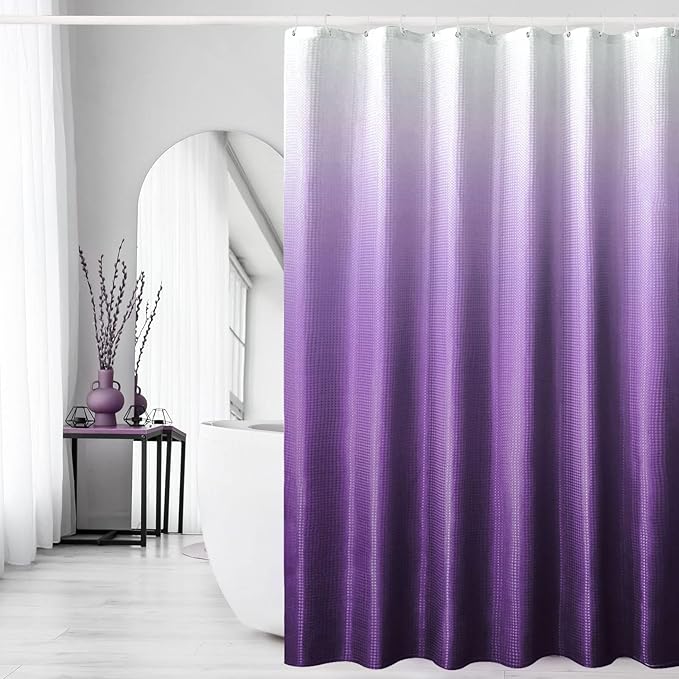 Gibelle Purple Shower Curtain, Waffle Weave Ombre Fabric Shower Curtain Purple Bathroom Decor Accessories Set with Hooks, Water Repellent and Machine Washable, 72 x 72