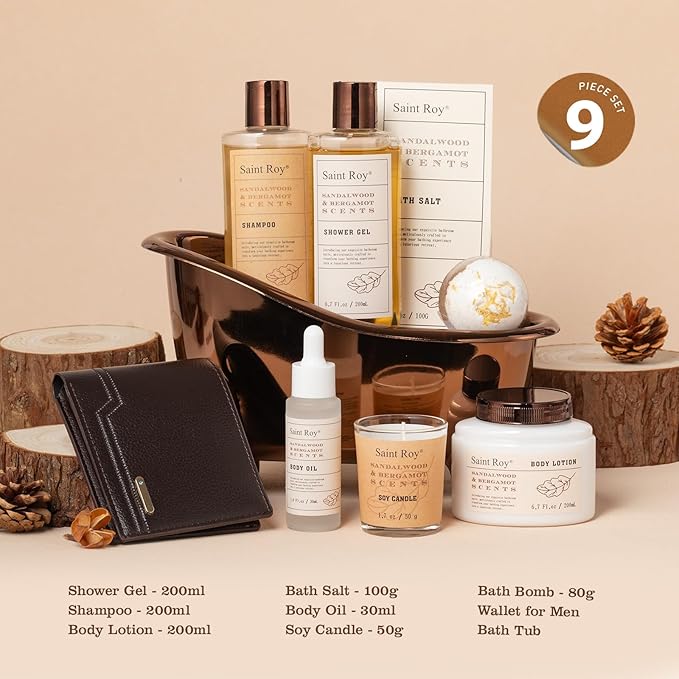 Fathers Day Gifts for Men Dad Birthday Gifts Spa Kit Cedar & Bergamot Scents Bath Gift Set and Shower Gift Bath and Body Gift Basket Set Mans Gifts Bath Spa Kit Spa Baskets, Home Spa Care Men Gift set