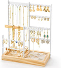 DreamGenius Jewelry Organizer Stand with Velvet Ring Holder, 4 Tier Jewelry Holder Organizer with 11 Hooks for Necklaces and 132 Holes for Earrings, White