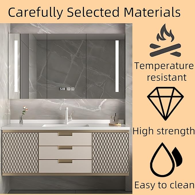 72IN Modern Bathroom Vanity - Wall-Mounted Bathroom Cabinet with LED Light | Intelligent Defogging Mirror Cabinet Includes Time Display Function, 2 Drawers & 2 Storage Cabinets (Style B)