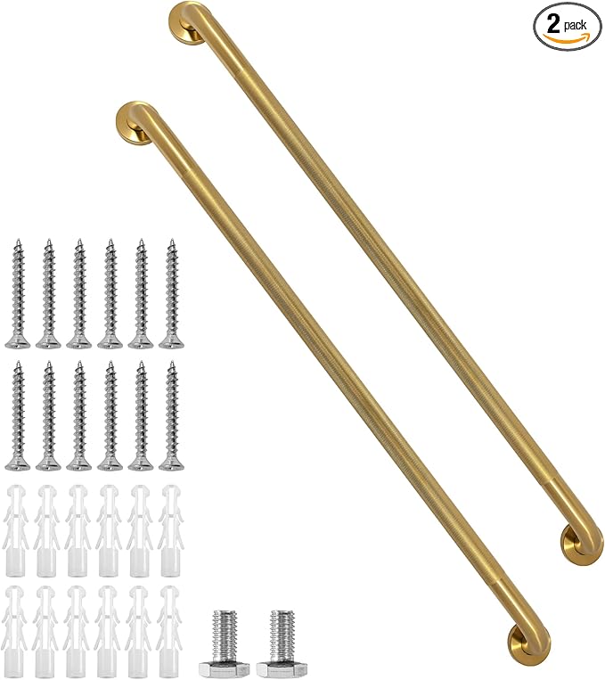 Shower Grab Bar, 2 Pack 39.4 Inch Gold Bathroom Grab Bar, 1.25" Diameter 304 Stainless Steel Anti-Slip Grab Bars for Bathtubs and Showers, Handicap Shower Grab Bar for Seniors Elderly