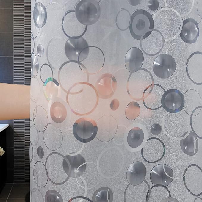 AooHome Plastic Shower Curtain Liner - EVA 3D Circle Pattern Design Water Repellent, 10G Heavy Duty, Semi Transparent, 72x84 Inch