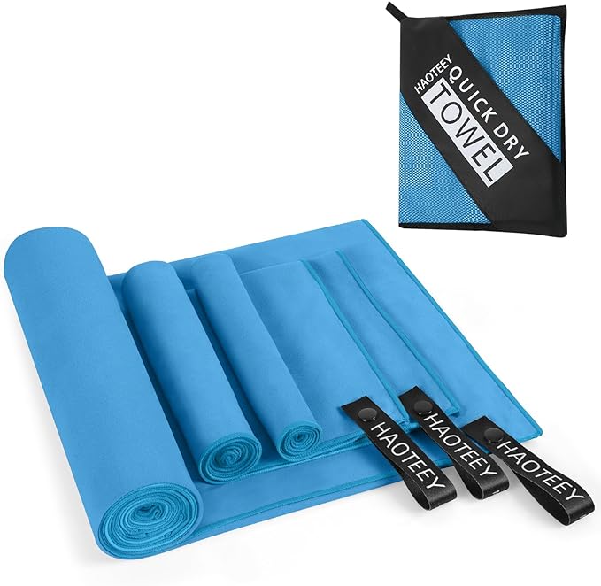 Quick Dry Travel Towel, 3 Sizes 1 Pack Camping Microfiber Towel, Lightweight Fast Drying Towels Set 60"x30", 30"x15", 15"x15" w/Bag for Gym, Beach, Hiking, Swimming, Light Blue