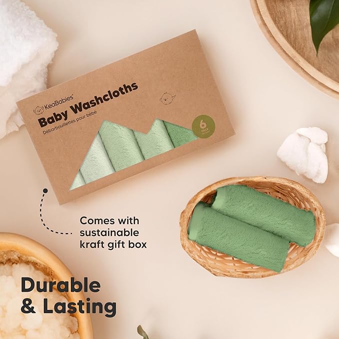 6-Pack Baby Washcloths - Soft Absorbent Viscose from Bamboo Wash Cloths for Babies, Kids, Toddlers, Infant, Newborn Bath Towels, Gentle on Sensitive Skin, 10x10 Reusable Face Towels (Verde)