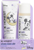 The Honest Company 2-in-1 Cleansing Shampoo and Body Wash Face Lotion Bundle Disney Design Gentle Enough for Baby Dermatologist Tested Calm Lavender 18.5 fl oz