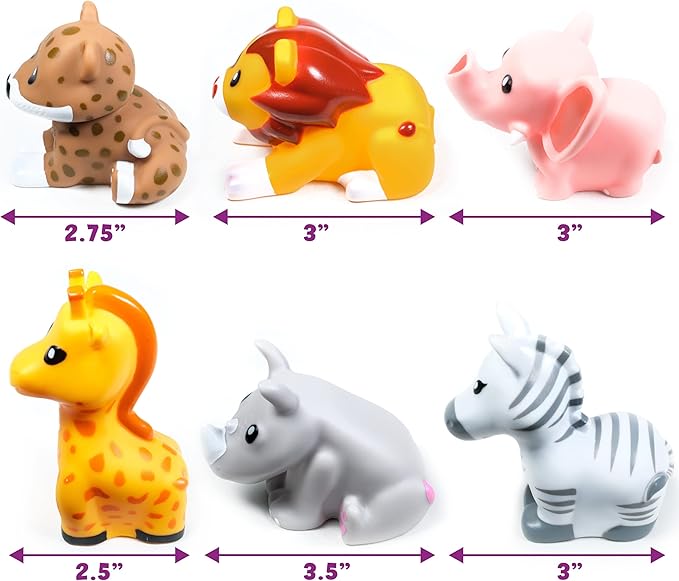 Tub Works® Savanna™ Mold Free Bath Toys, 6 Pack | Sealed, No Hole Bath Toys Design Keeps Moisture Out | Soft, Squeezable & Float on Water | Easy-Grip Baby & Toddler Bathtub Toys | Great Baby Pool Toys