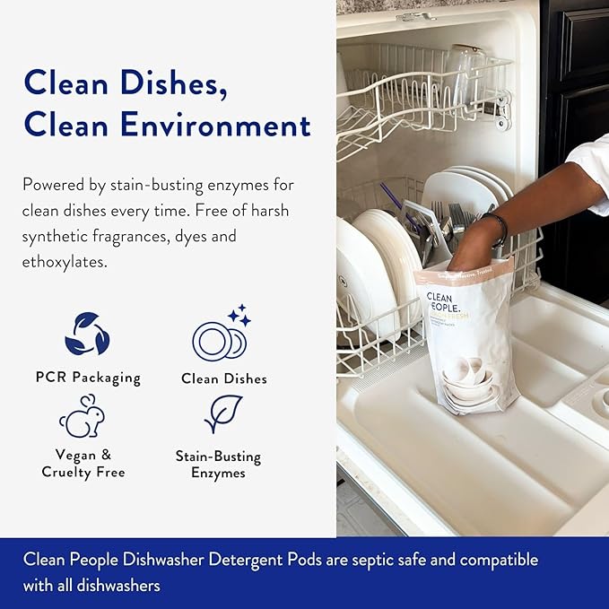 The Clean People Dishwasher Pods - Cuts Grease & Rinses Sparkling Clean - Residue-Free - Phosphate Free Dishwashing Pods (60 Count, Lemon Verbena)