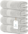 White Classic Luxury Bath Towels Set of 4 Large - 700 GSM Cotton Ultra Soft Bath Towels 27x54 | Highly Absorbent and Quick Dry | Hotel Towels for Bathroom Luxury, Plush Shower Towels, Silver