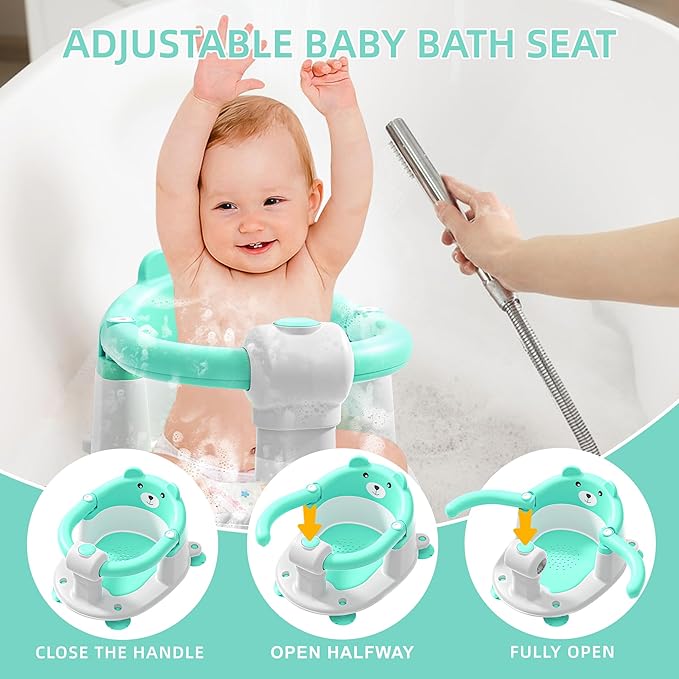 Baby Bath Seats for Babies 6 Months & Up, Infant Bath Chair for Newborn Sitting Up, Non-Slip Toddler Bath Tub Seat with Suction Cups & Soft Cushion for Shower, Compact Toddler Bathtub Seat, Aqua