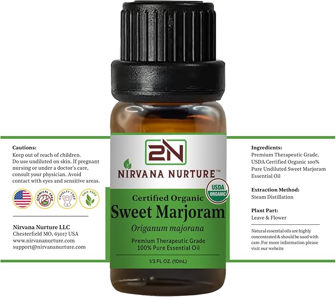 Sweet Marjoram Essential Oil USDA Certified Organic, 100% Pure Natural Premium Grade, Undiluted