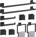 TQKAG Matte Black Bathroom Hardware Accessories Set 10 Pieces, 23.6" SUS304 Stainless Steel Towel Bar Set Wall Mounted Includes Single Towel Bar, Towel Ring, Toilet Paper Holder, Double Towel Hooks