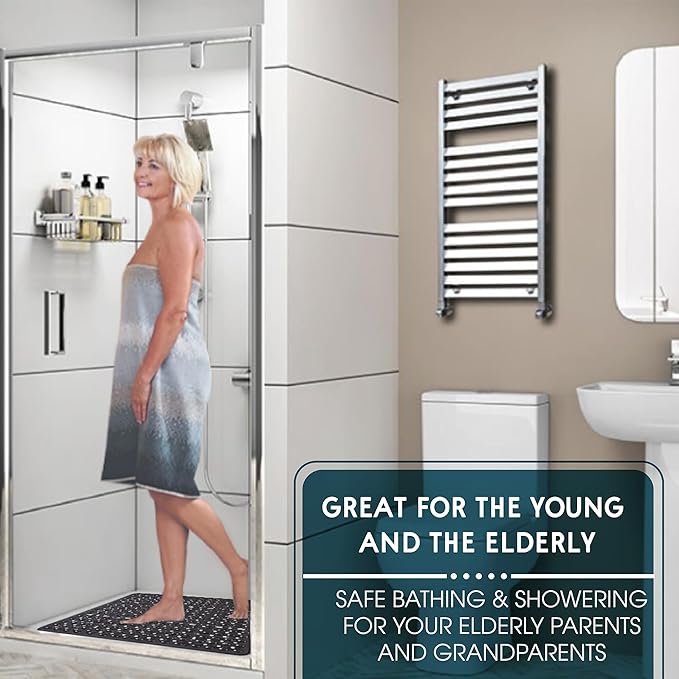 ENKOSI 21 x 21 inch Square Non-Slip Shower Mat – Anti-Slip Shower Mats for Inside Shower – Secure Grip for Shower Stall Floors – Quick-Dry with Drain Holes (21x21 Aqua Green)