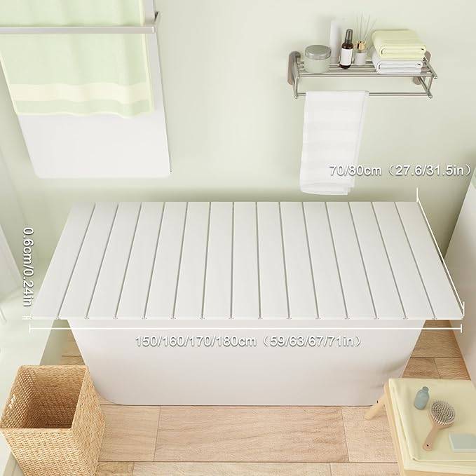 Bathtub Tray, Foldable Anti-dust Bathtub Cover Bath Insulation Cover, PVC Shutter Bath Lid Fit Most Tubs, Can Store Wine Glass, Books, Tablets, Cellphones