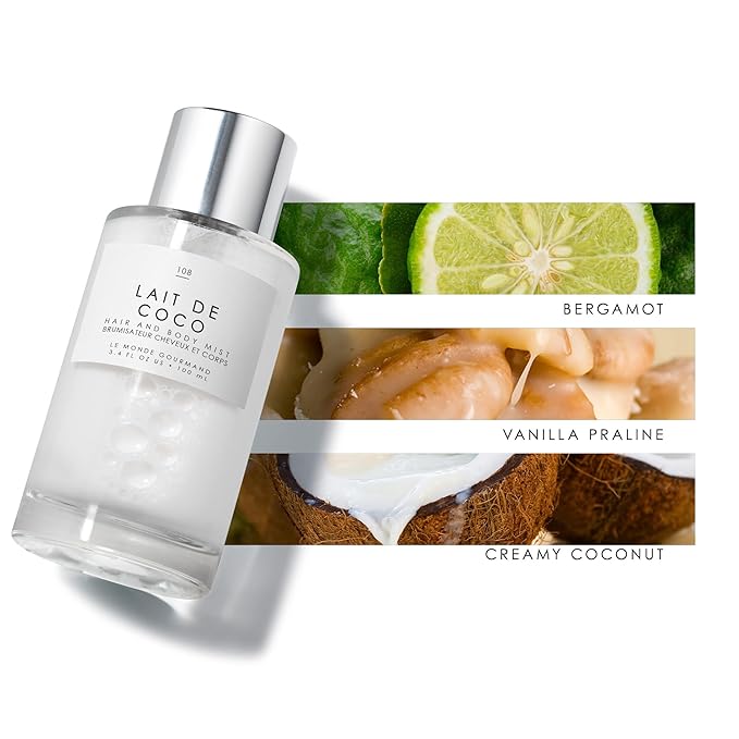 Le Monde Gourmand Lait de Coco Hair & Body Mist - 3.4oz (100ml) - Bergamot, Vanilla, Coconut Fragrance Notes
