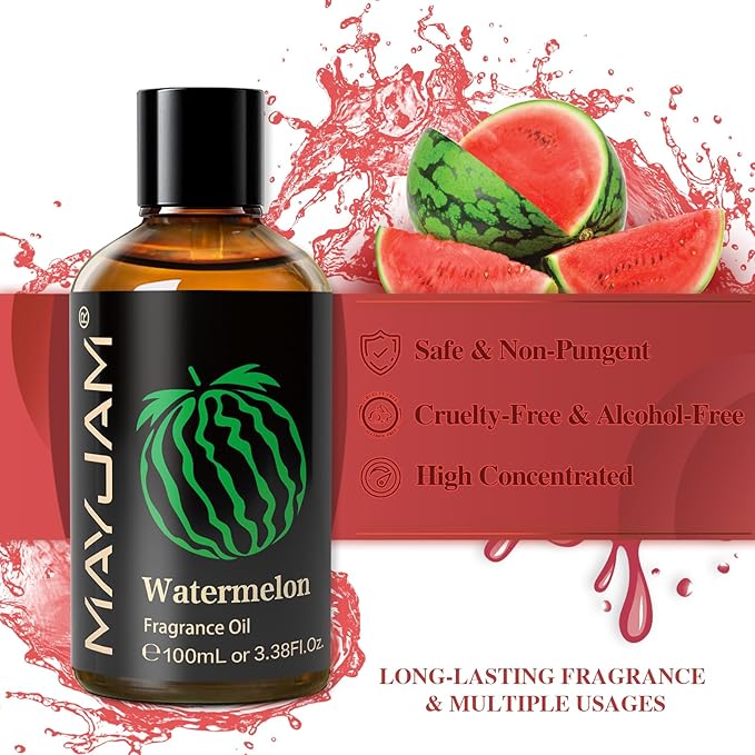 MAYJAM 100ML/3.38FL.OZ Watermelon Fragrance Oils with Glass Dropper, Essential Oils for Diffusers for Home, Long Lasting Scented Oils for Diffusers Soap Candle Making