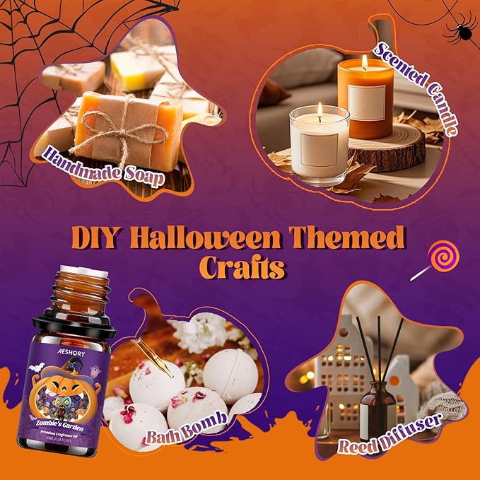 Halloween Fragrance Oil Set, Fall Essential Oils for Diffuser, Candle & Soap Scents, Trick or Treat, Zombie's Garden, Greepy Carnival, Headless Horseman, Scarlet Witch, Ghost Autumn Scented Oil Gift