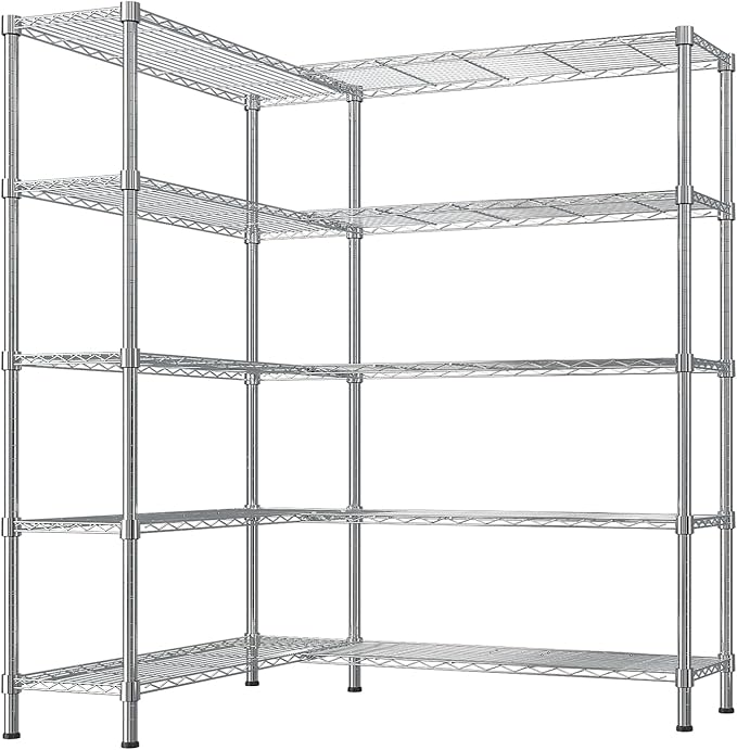 VINGLI 5 Tier Storage Shelves 1430LBS Heavy Duty Metal Shelving, Upgraded 58" W Garage Shelving Unit, Adjustable Wire Shelf for Storage Rack Commercial Pantry Shelf Organizer, 58" W × 13.8" D × 71" H
