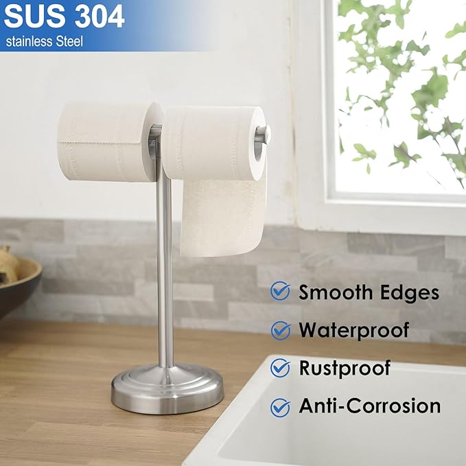RUMOSE 13 Inch Brushed Nickel Towel Stand Hand Towel Holder Bathroom Kitchen Vanity Countertop T-Shape Towel Rack Free Standing Stainless Steel Towel Bar Towel Ring