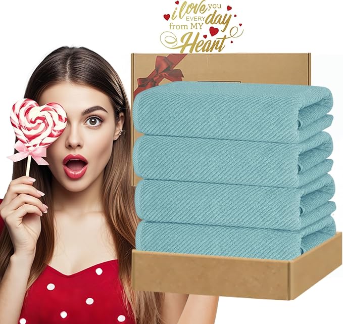 Luxury Bath Towels, 4PC Large 30" x 56" - 100% Cotton | Quick Dry | Hotel Quality | Thick | Soft | Absorbent, Lightweight Bath Towels, Shower Towel for Bathroom, Towel Gift Set, Aqua Teal