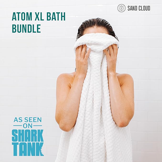 Sand Cloud Turkish Bath Towels for Bathroom, Set of 2 (Atom White, Extra Large) - Soft Linen Turkish Organic Cotton Yarn is Luxurious & Absorbent - Premium Shower & Bathroom Towels Dry Faster