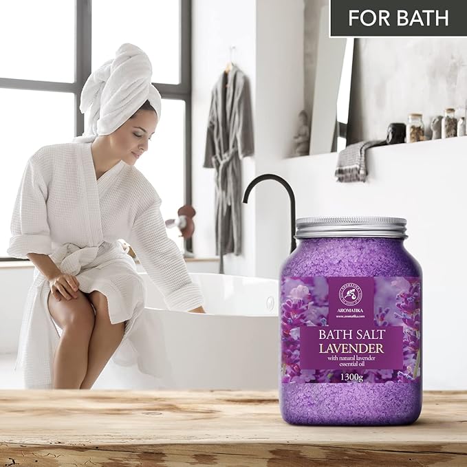 Sea Salt Lavender with Natural Lavender Essential Oil 46 Oz - Lavender Bath Salts - Lavanda Salt 1300g - Best for Good Sleep - Stress Relief - Beauty - Relaxing - Bathing - Body Care