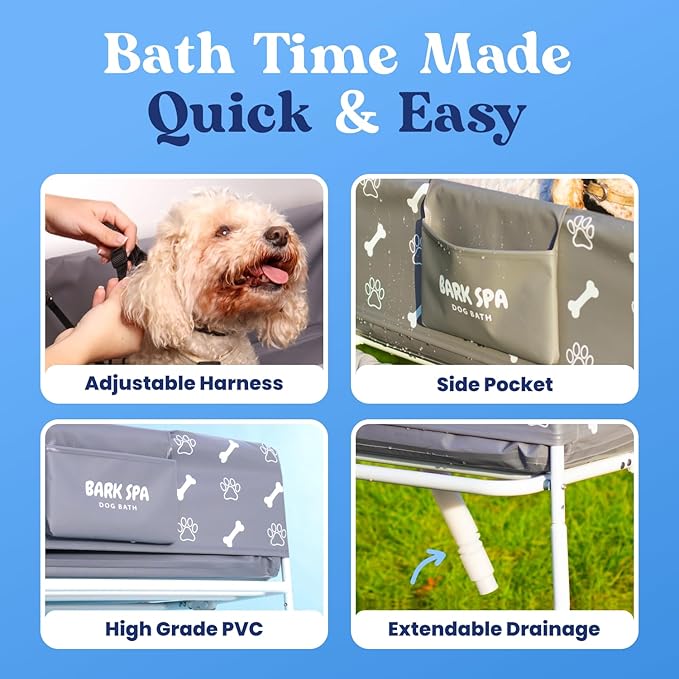 Dog Bath Tub - Free Brush & Towel – Foldable & Portable Dog Washing Station – Lightweight Elevated Design for Indoor & Outdoor Grooming