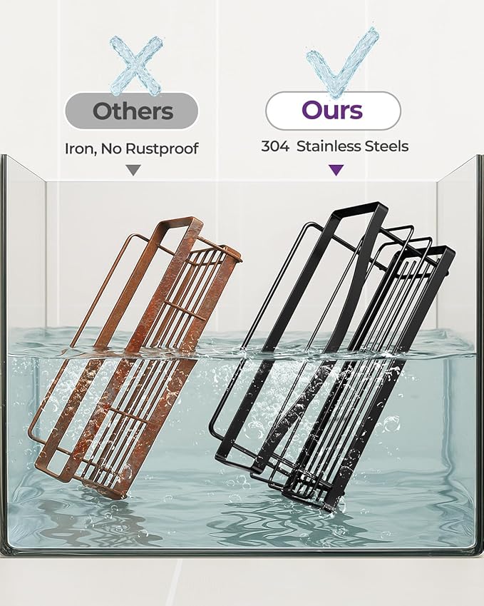 ODesign Shower Caddy 3 Pack-Shower Organizer Shelves Rack Rustproof SUS304 Stainless Steel for Bathroom Storage&Kitchen-No Drilling Adhesive Shower Caddy Shelf with 4 Hooks Suction Cup-Black